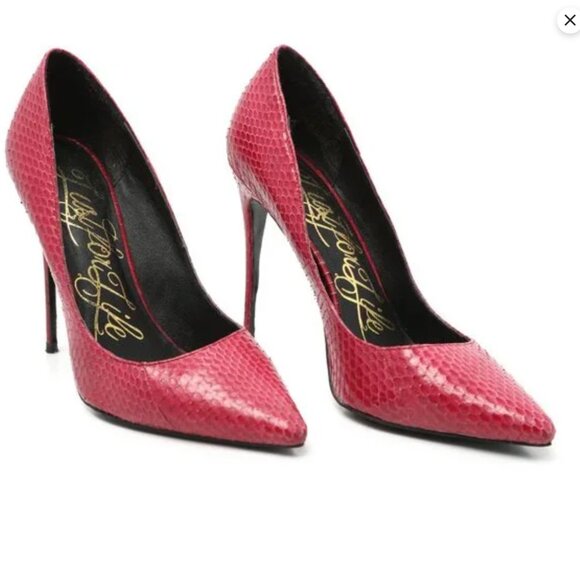 Lust For Life KRUSH Leather Snakeskin Pumps Stilettos Sexy Red Vamp High Heels - Picture 2 of 13